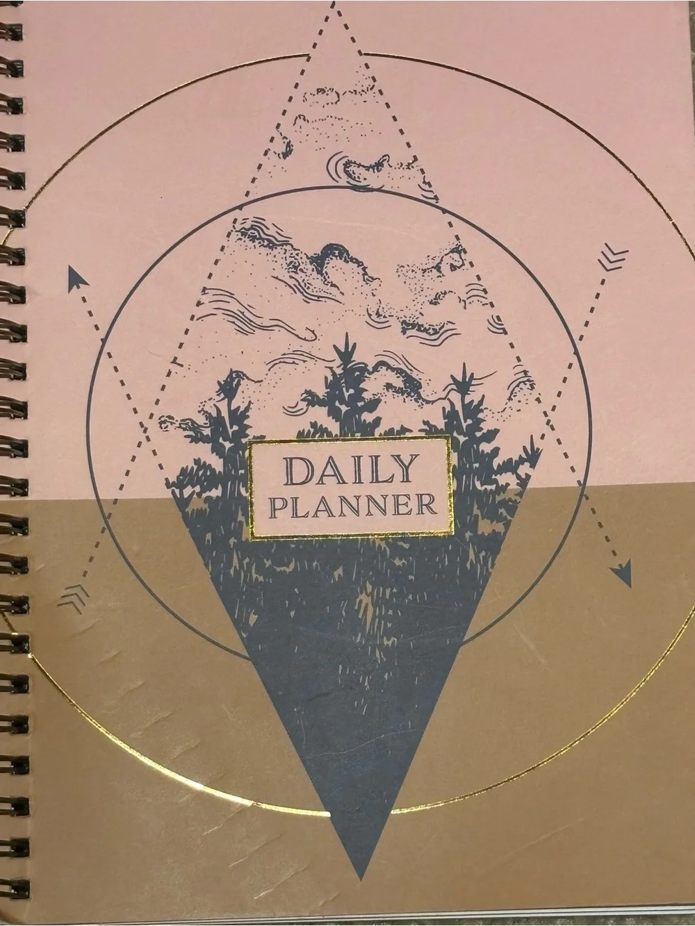 📓 Pink & Tan Spiral Daily Planner Notebook Journal, Geometric Forest Vibes 🌱🖤🌱